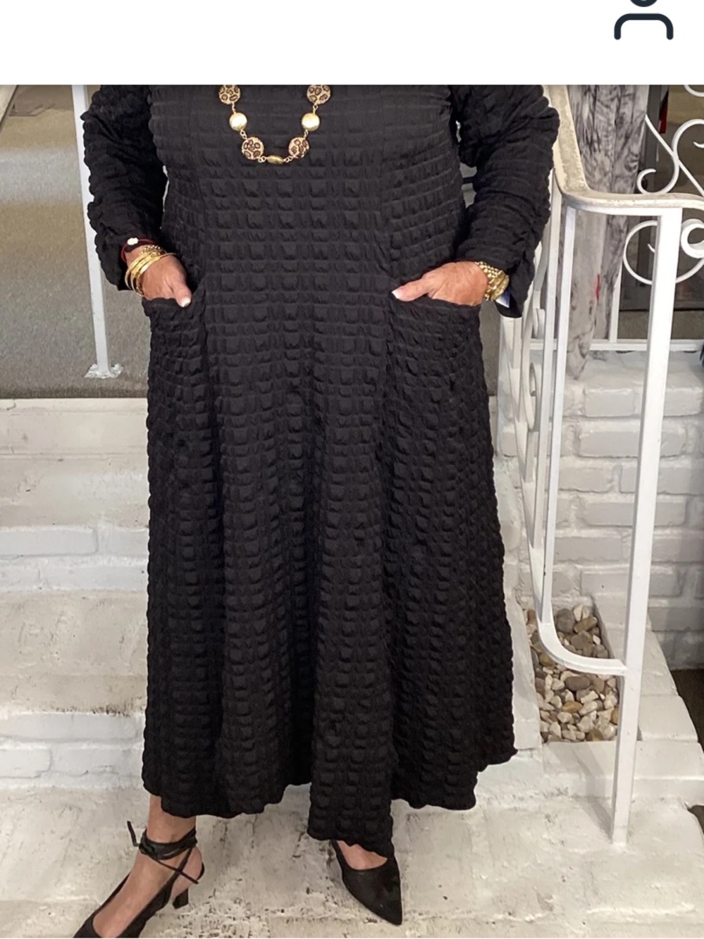 IC collection- Textured Navy Blue Long Sleeve Pocket Dress - Picture 9 of 13